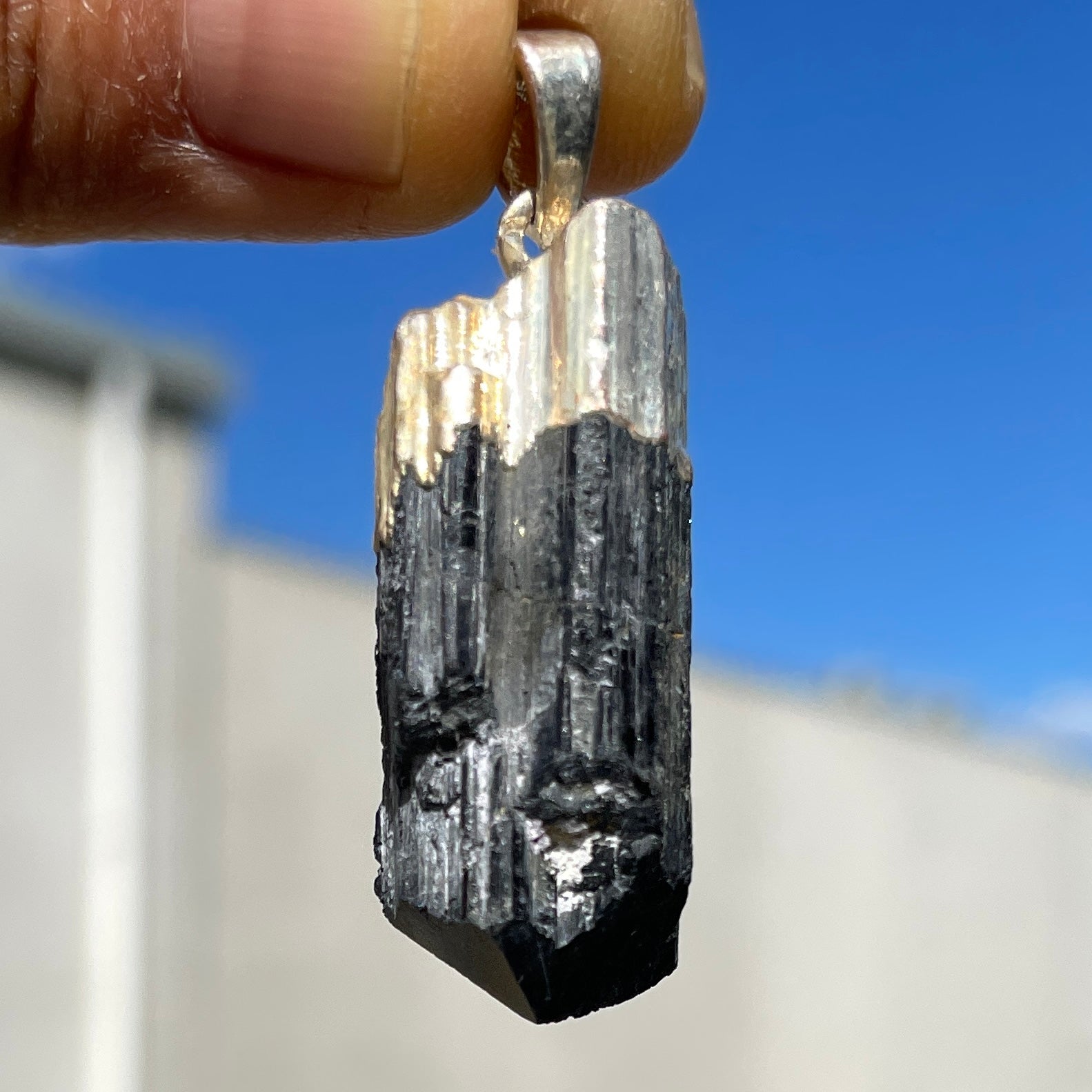 Black Tourmaline-Rough Capped-Pendant-(IN) Black Tourmaline-Rough Capped-Pendant-(IN)